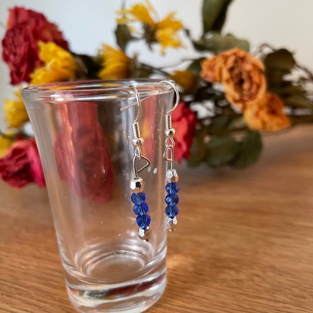 Silver‎ and Blue Beaded Earrings